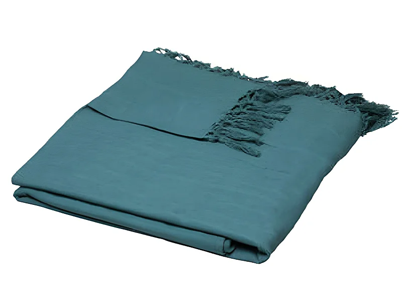 Couvre-lit, Jeté de lit en coton coloris bleu canard - longueur 250 x profondeur 230 x hauteur 0,1 cm