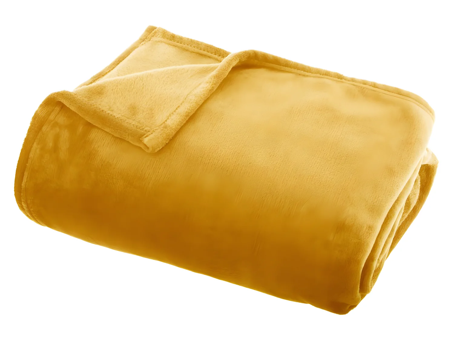 Plaid, couverture en polyester coloris jaune ocre  - L. 180  x P. 130 x H. 1 cm