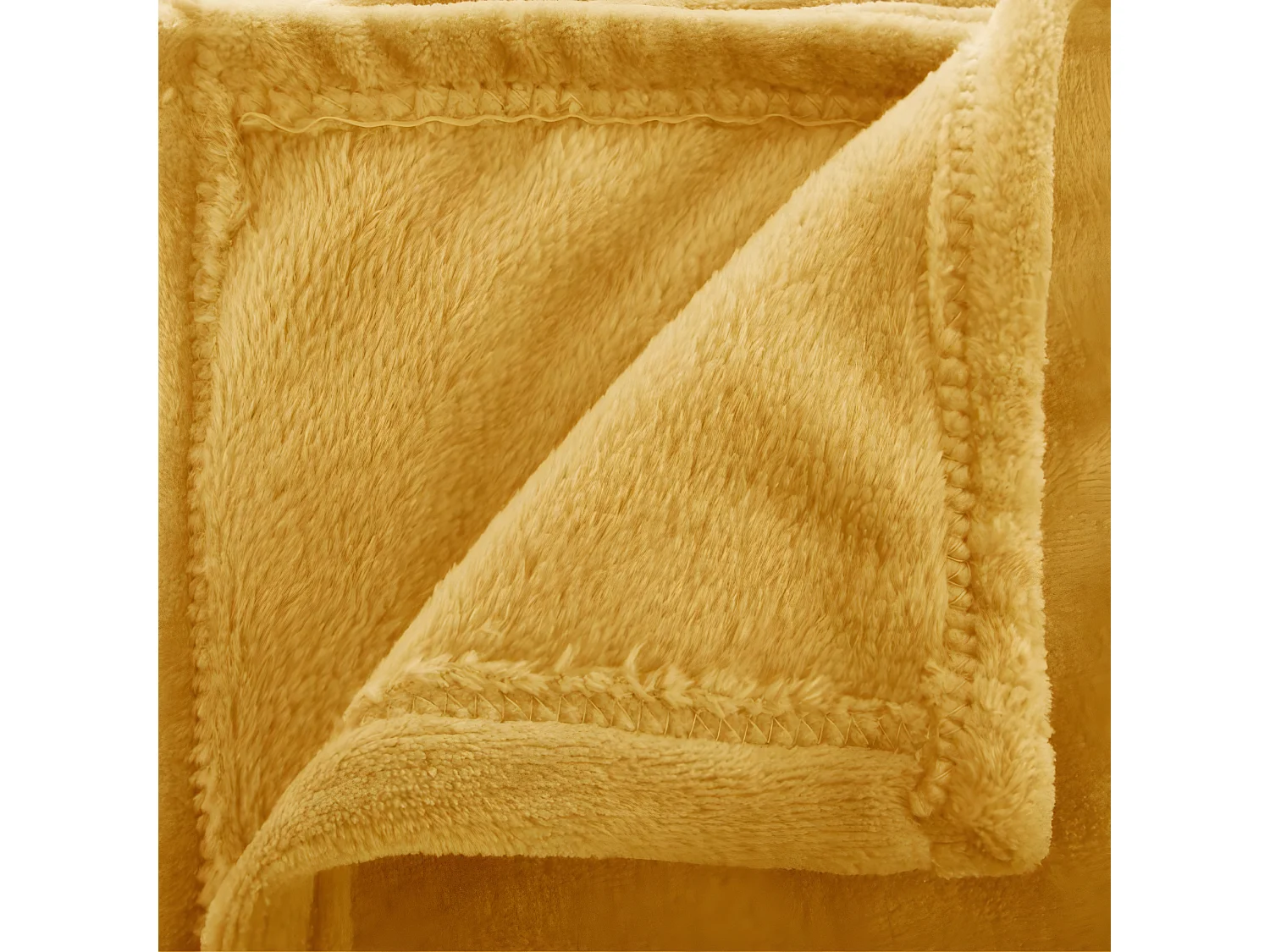 Plaid, couverture en polyester coloris jaune ocre  - L. 180  x P. 130 x H. 1 cm