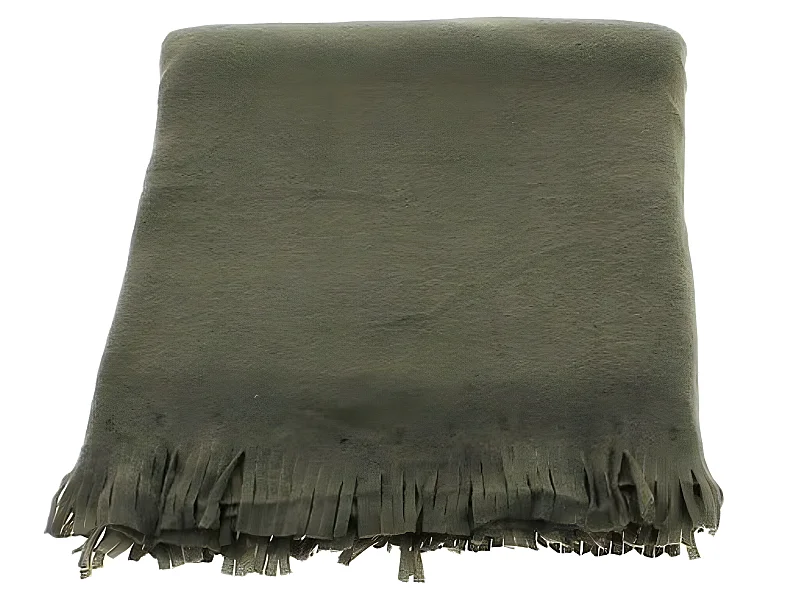 Plaid Lola à franges polaire en Taupe, 125 x L150 cm