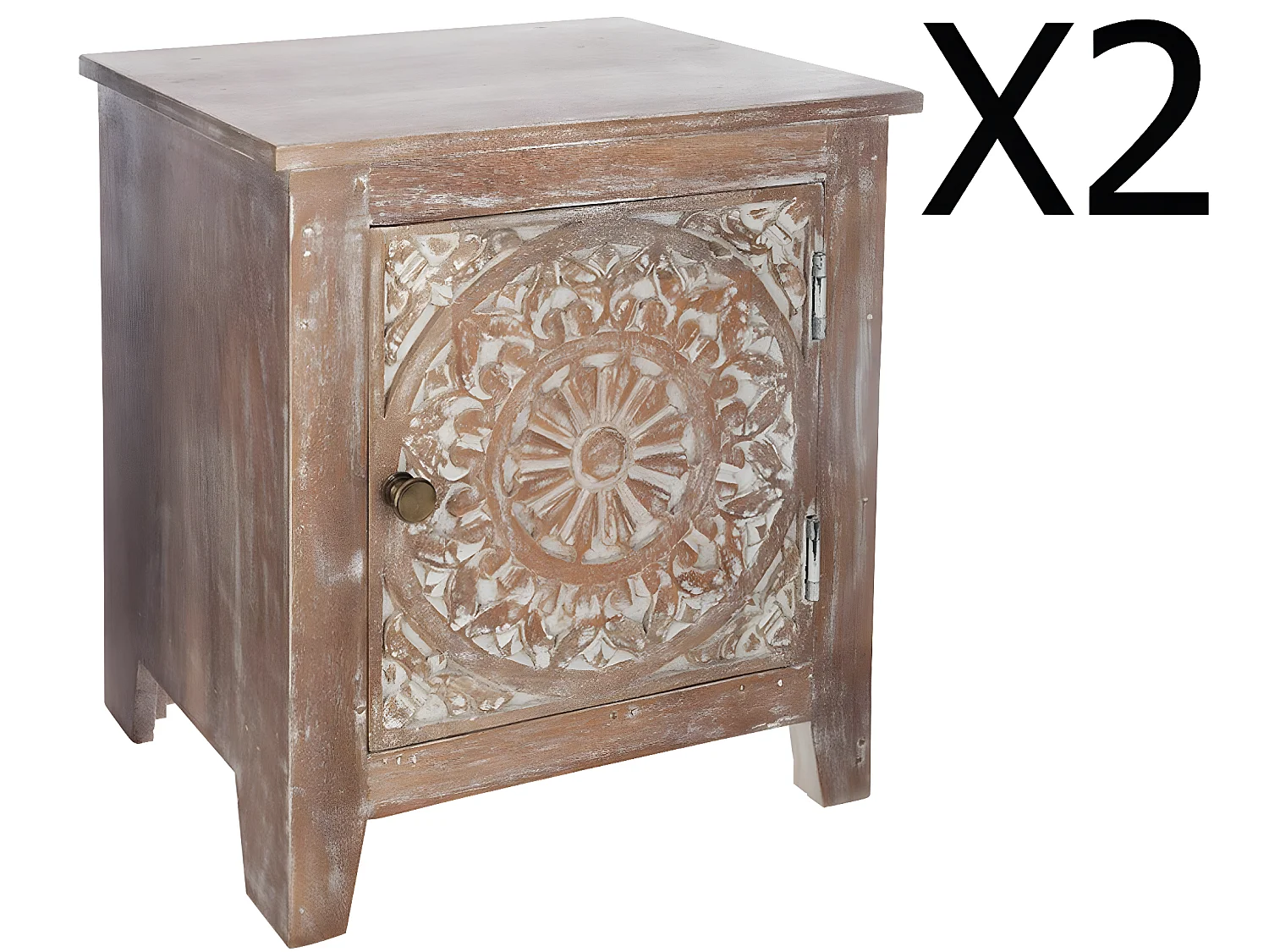 Lot de 2 chevets 1 porte en bois Manguier coloris marron - Dim : L.40 x l. 35 x H. 45 cm