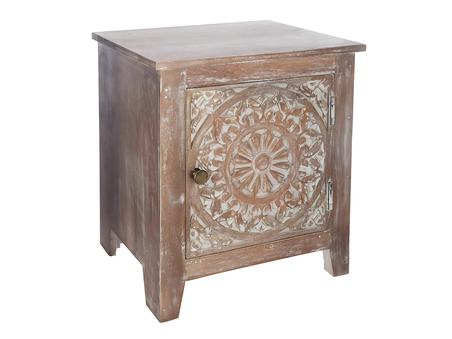 Table de chevet avec 1 porte en bois Manguier coloris marron - Dim : L.40 x l. 35 x H. 45 cm