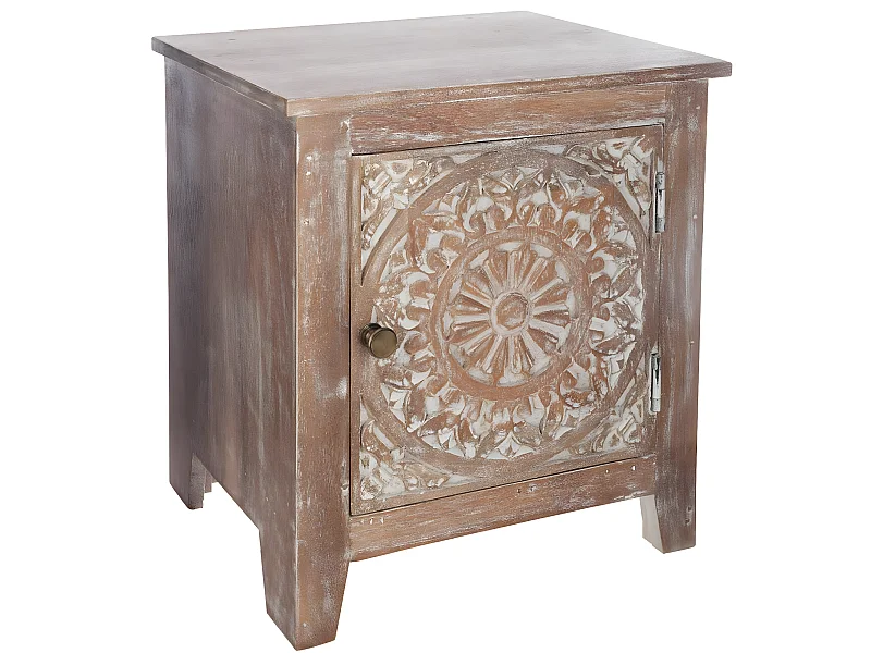 Table de chevet avec 1 porte en bois Manguier coloris marron - Dim : L.40 x l. 35 x H. 45 cm