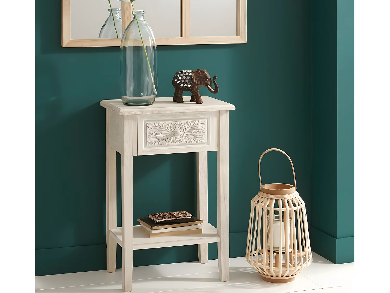 Table de chevet / Table de nuit coloris blanc - Longueur 45 x Profondeur 30 x Hauteur 67,5 cm