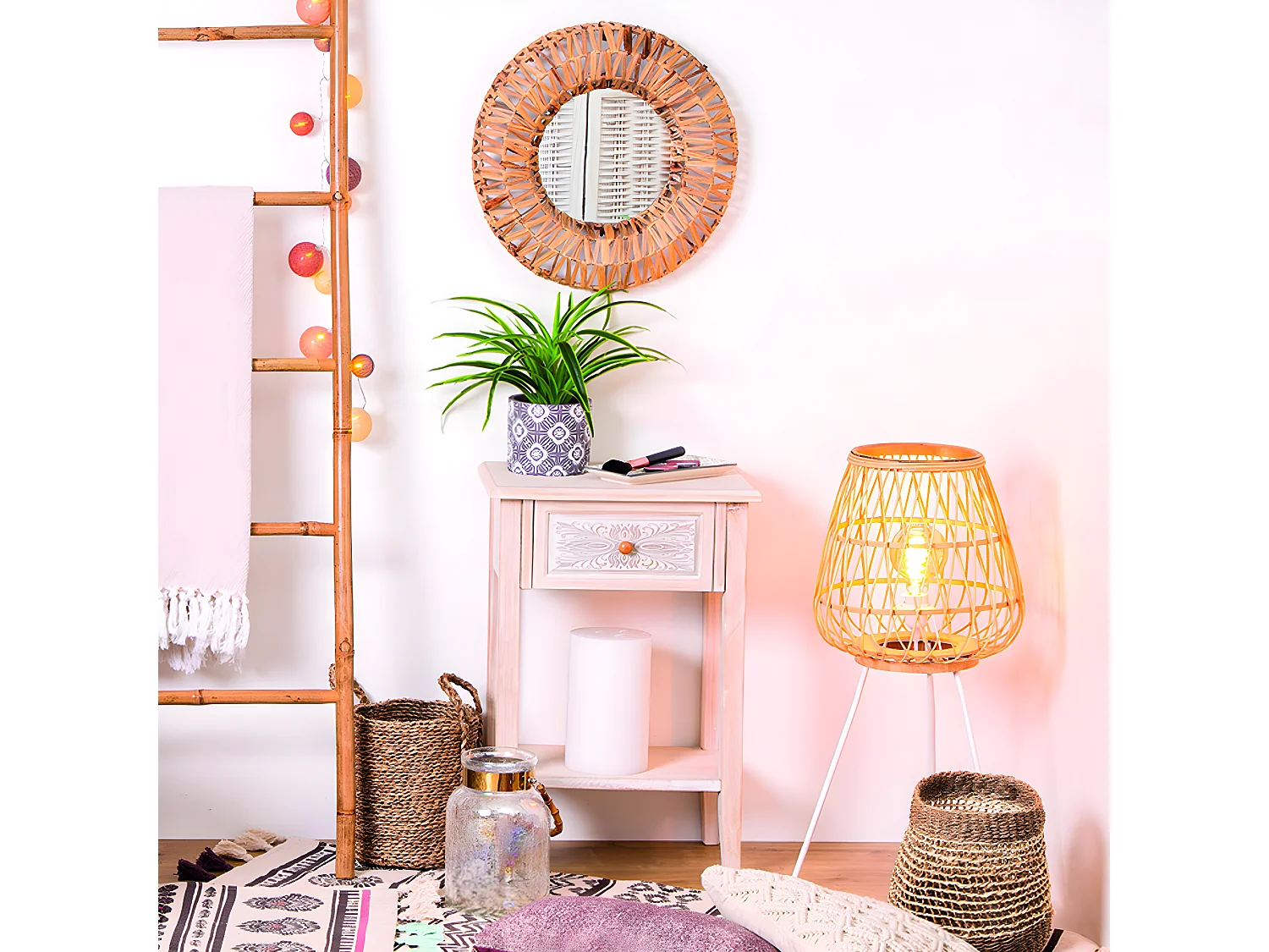 Table de chevet / Table de nuit coloris blanc - Longueur 45 x Profondeur 30 x Hauteur 67,5 cm