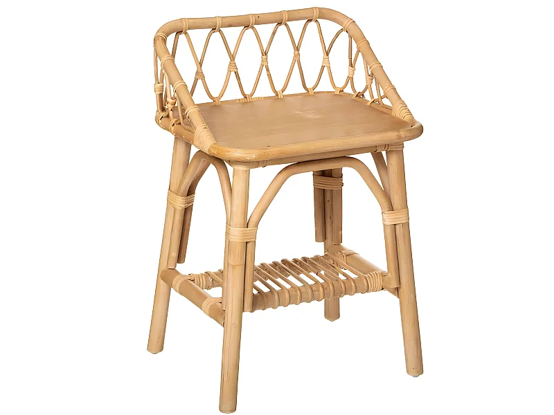 Table de chevet / Table de nuit enfant en rotin - Longueur 37 x Profondeur 30 x Hauteur 56 cm