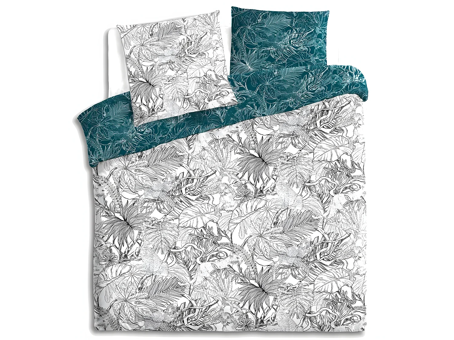 Parure de lit + 2 taies d'oreiller imprimée noir/blanc - 240x220 cm