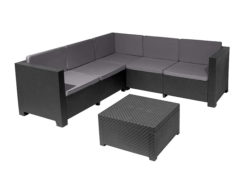 Salon de Jardin de 5 places en résine tressée coloris anthracite( 2 canapés + table basse)