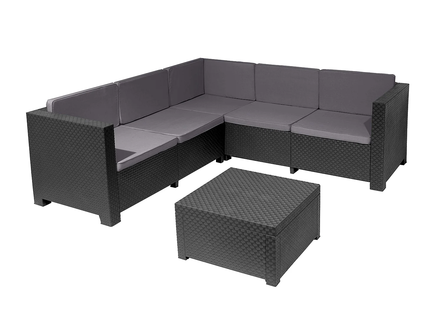 Salon de Jardin de 5 places en résine tressée coloris anthracite( 2 canapés + table basse)