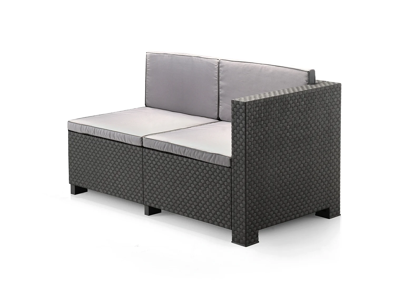 Salon de Jardin de 5 places en résine tressée coloris anthracite( 2 canapés + table basse)