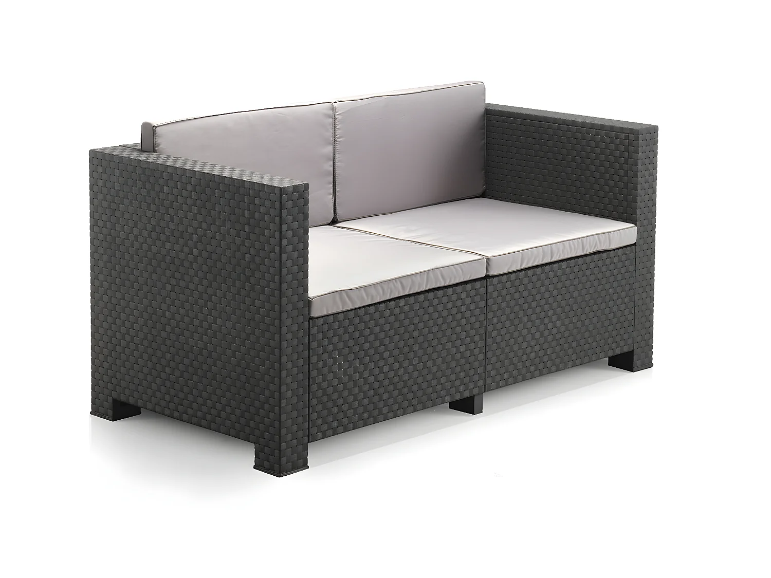 Salon de Jardin 4 Places en résine anthracite (1 table basse + 1 canapé 2 places + 2 fauteuils)