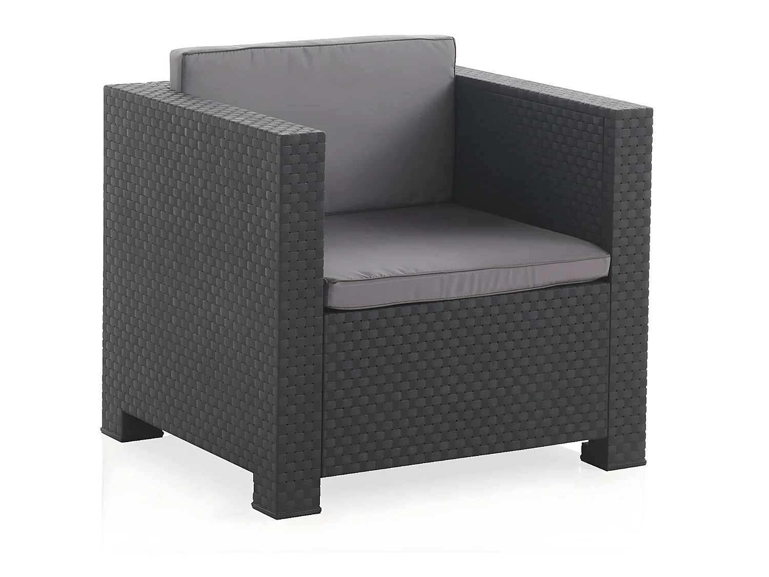 Salon de Jardin 4 Places en résine anthracite (1 table basse + 1 canapé 2 places + 2 fauteuils)