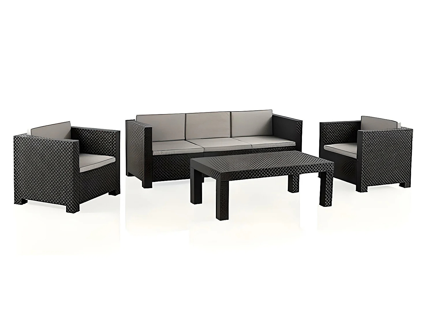 Salon de Jardin 5 Places en résine anthracite (1 table basse + 1 canapé 3 places + 2 fauteuils)