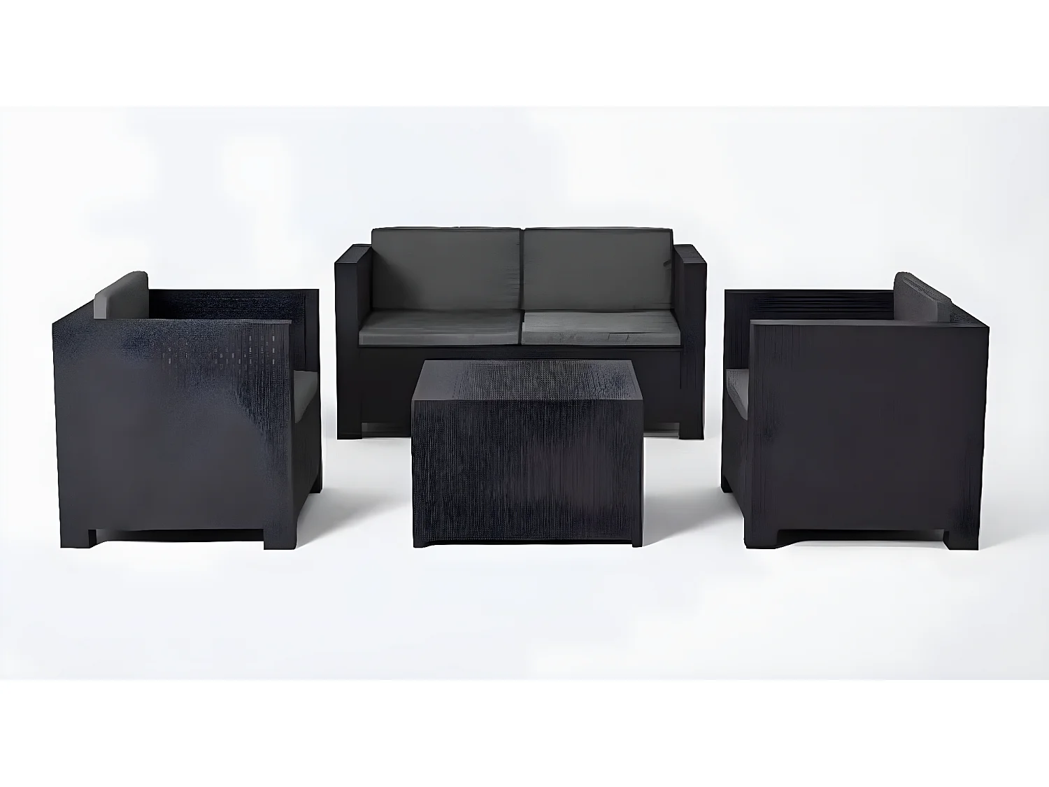 Salon de Jardin 4 Places en résine coloris Anthracite (1 canapé 2 places + 2 fauteuils + 1 table basse)