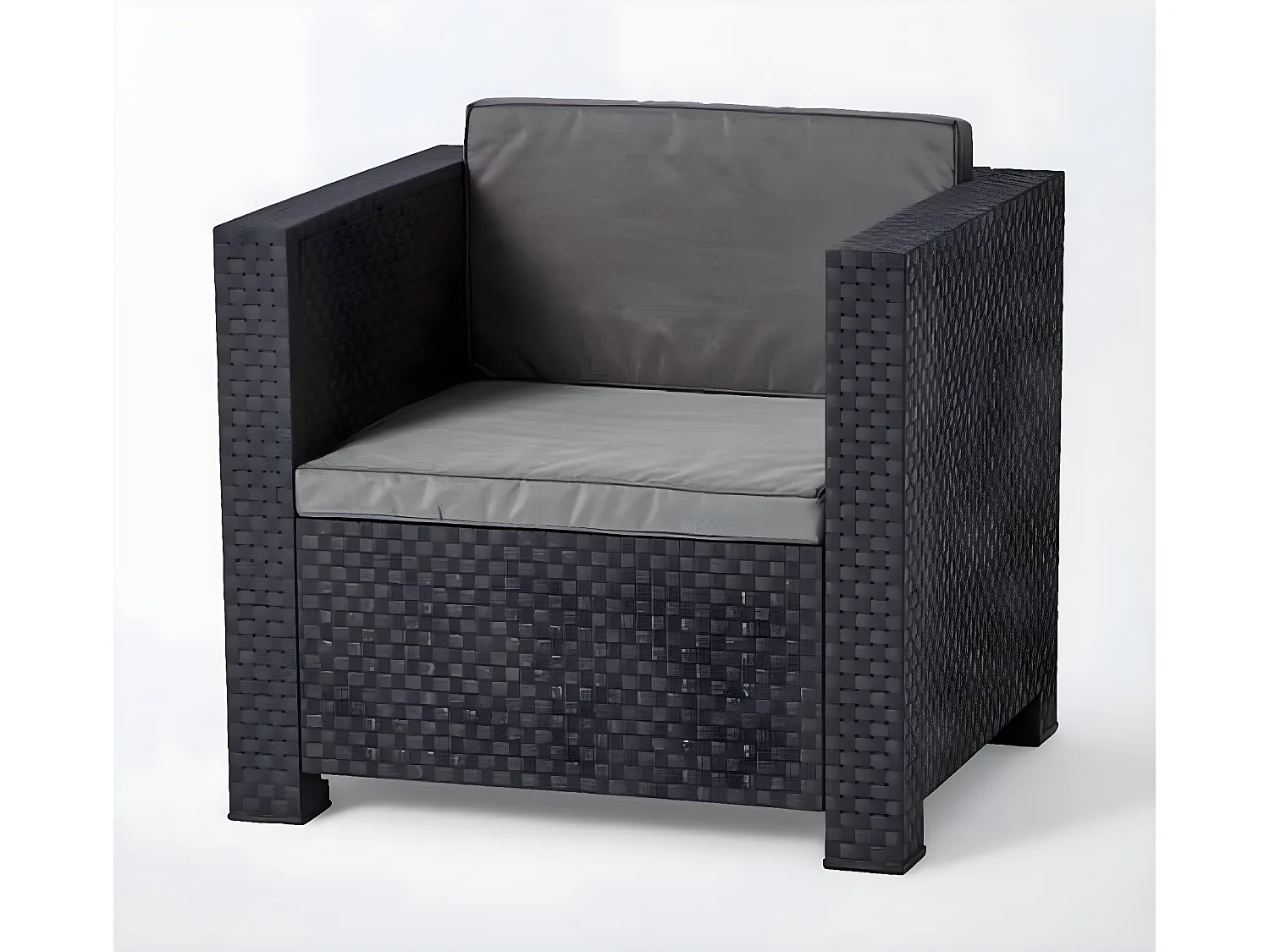 Salon de Jardin 4 Places en résine coloris Anthracite (1 canapé 2 places + 2 fauteuils + 1 table basse)