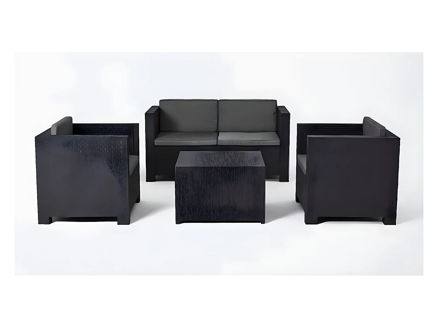 Salon de Jardin 4 Places en résine coloris Anthracite (1 canapé 2 places + 2 fauteuils + 1 table basse)