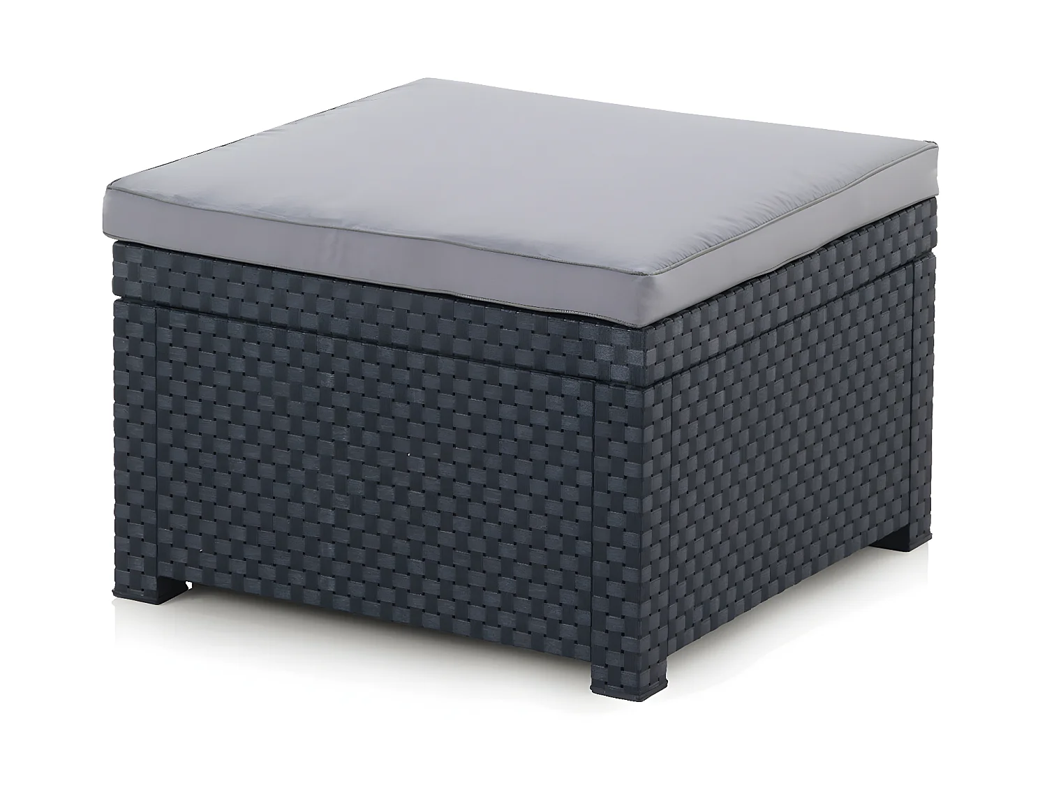 Salon de Jardin de 4 places en résine tressée anthracite (2 fauteuils + 2 poufs + table basse)