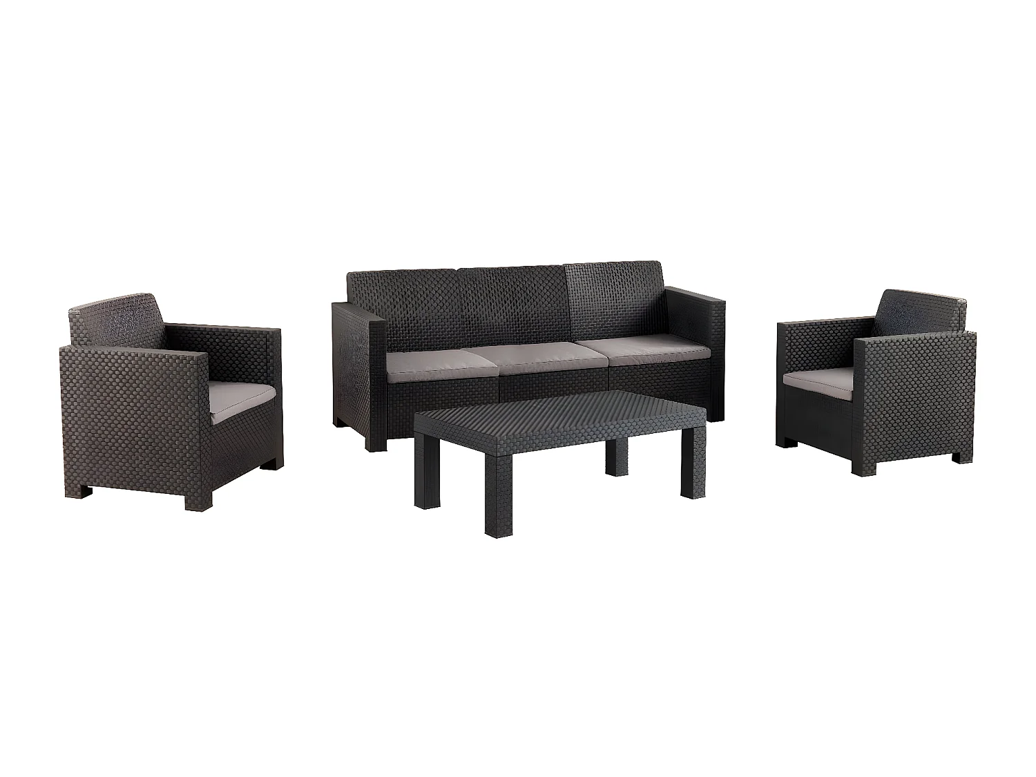 Salon de jardin extérieur 5 places en résine tressée (1 table basse + 1 canapé 3 places + 2 fauteuils)