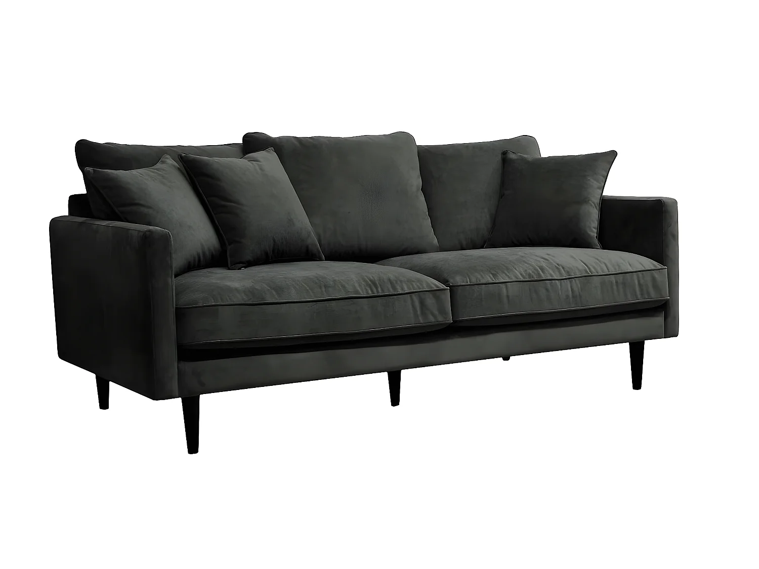 Canapé 3 places en pin et velours gris - Longueur 194 x Hauteur 85 x Profondeur 96 cm