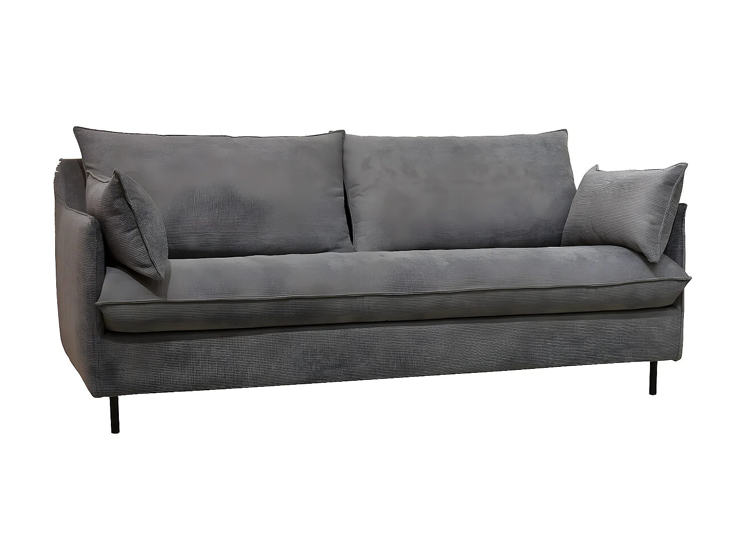 Canapé-lit 3 places en pin et velours gris - Longueur 192 x Hauteur 87 x Profondeur 98 cm