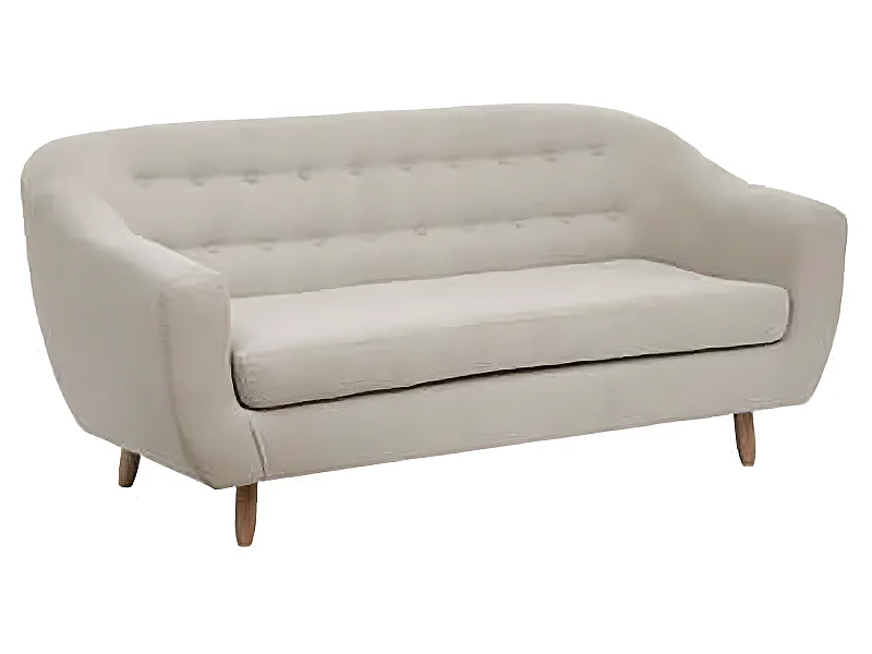 Canapé 3 places en bois de pin et panneau de particules coloris Beige lin - Longueur 184 x Profondeur 82 x Hauteur 87 cm