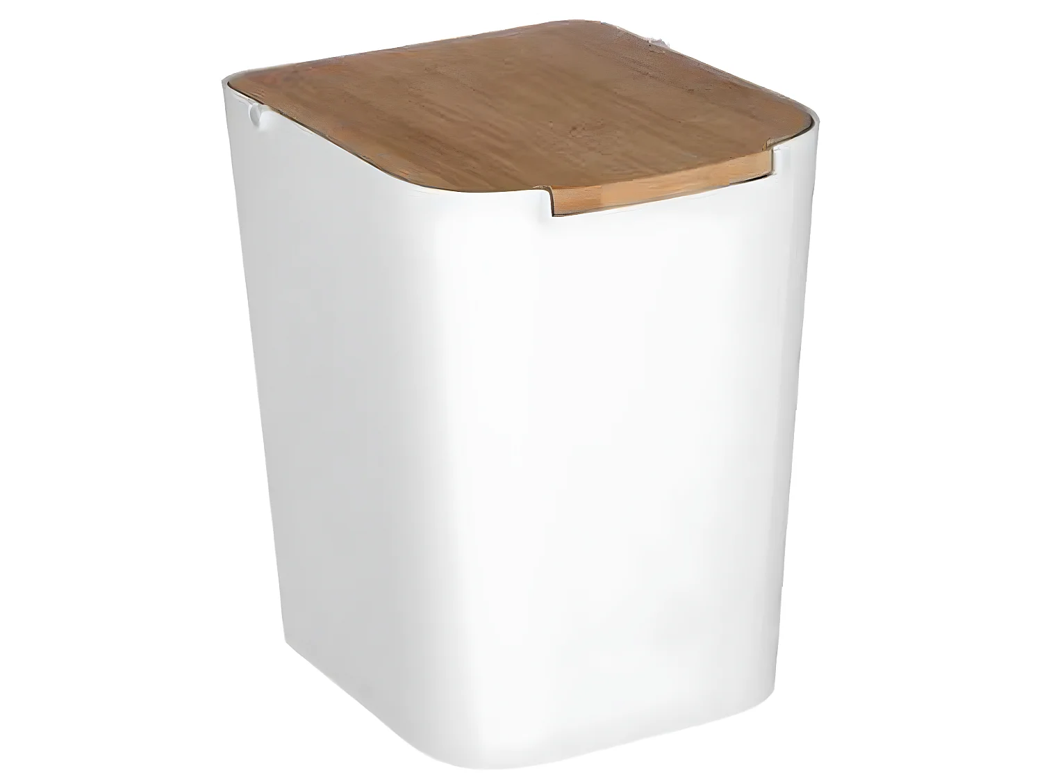 Poubelle blanche avec couvercle en bambou 5 L - L 18.3 x H 24.4 x P 22.4 cm