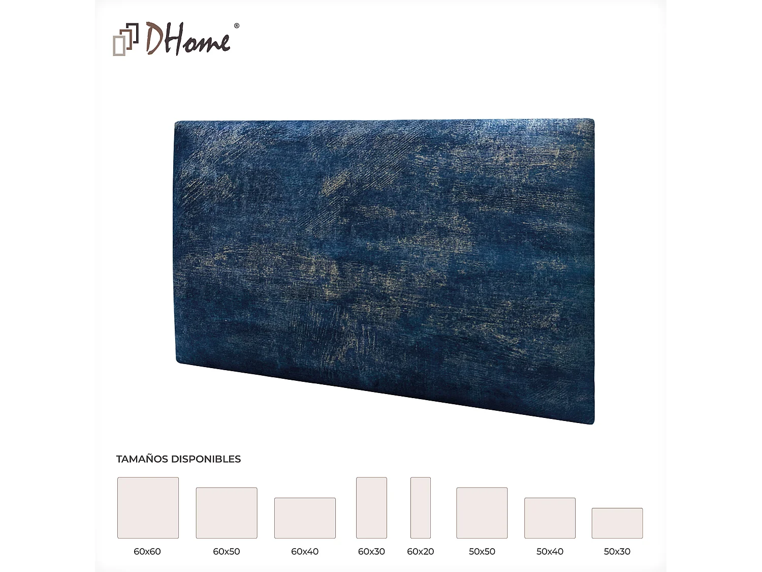 DHOME Conjunto de 8 Painéis Estofados em Tecido de Luxo Pack Autoadesivo para Parede Absorvente Acústico e Protetor (Luxurious Blue, 50x40cm, x8)
