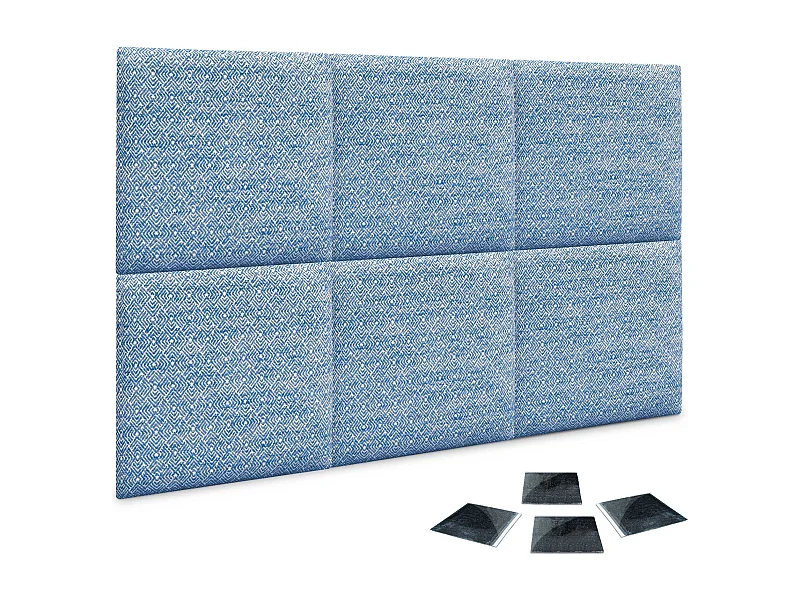 DHOME Set aus 6 luxuriös gepolsterte Paneele aus Stoff, Selbstklebende Akustik-Wandpaneele, schallabsorbierend, schützend (Ethnic Blue, 50x30cm, x6)
