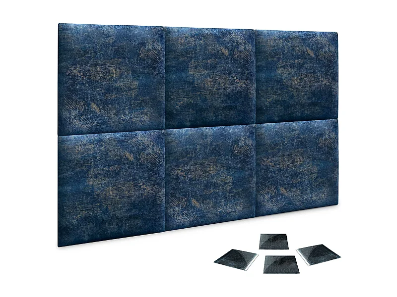 DHOME Ensemble de 6 Panneaux Tapissés en Tissu de Luxe Pack Autoadhésif pour Mur Acoustique Absorbant et Protecteur (Luxurious Blue, 60x40cm, x6)