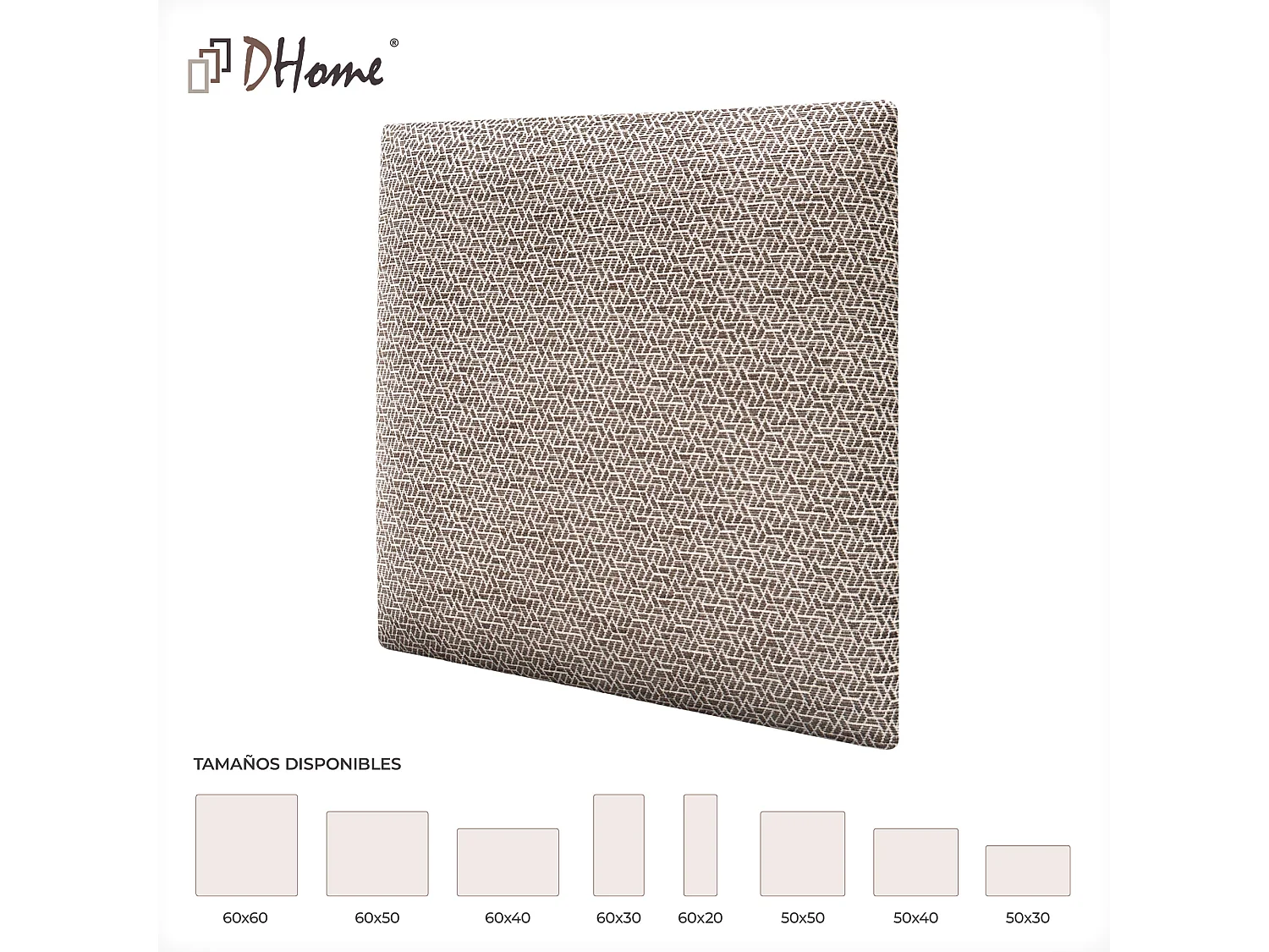 DHOME Ensemble de 8 Panneaux Tapissés en Tissu de Luxe Pack Autoadhésif pour Mur Acoustique Absorbant et Protecteur (Ethnic Brown, 50x30cm, x8)