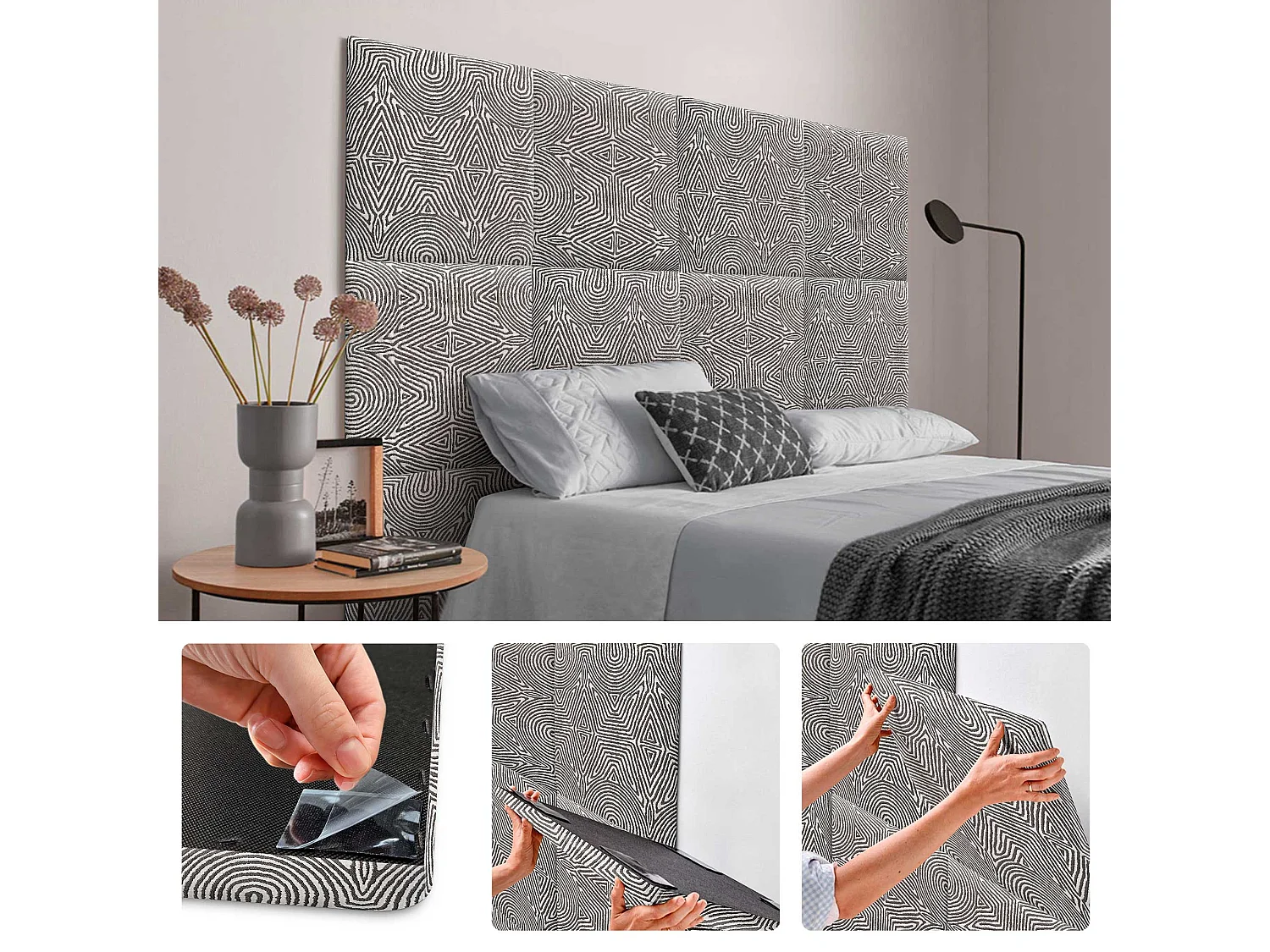 DHOME Ensemble de 6 Panneaux Tapissés en Tissu de Luxe Pack Autoadhésif pour Mur Acoustique Absorbant et Protecteur (Tribal, 50x30cm, x6)