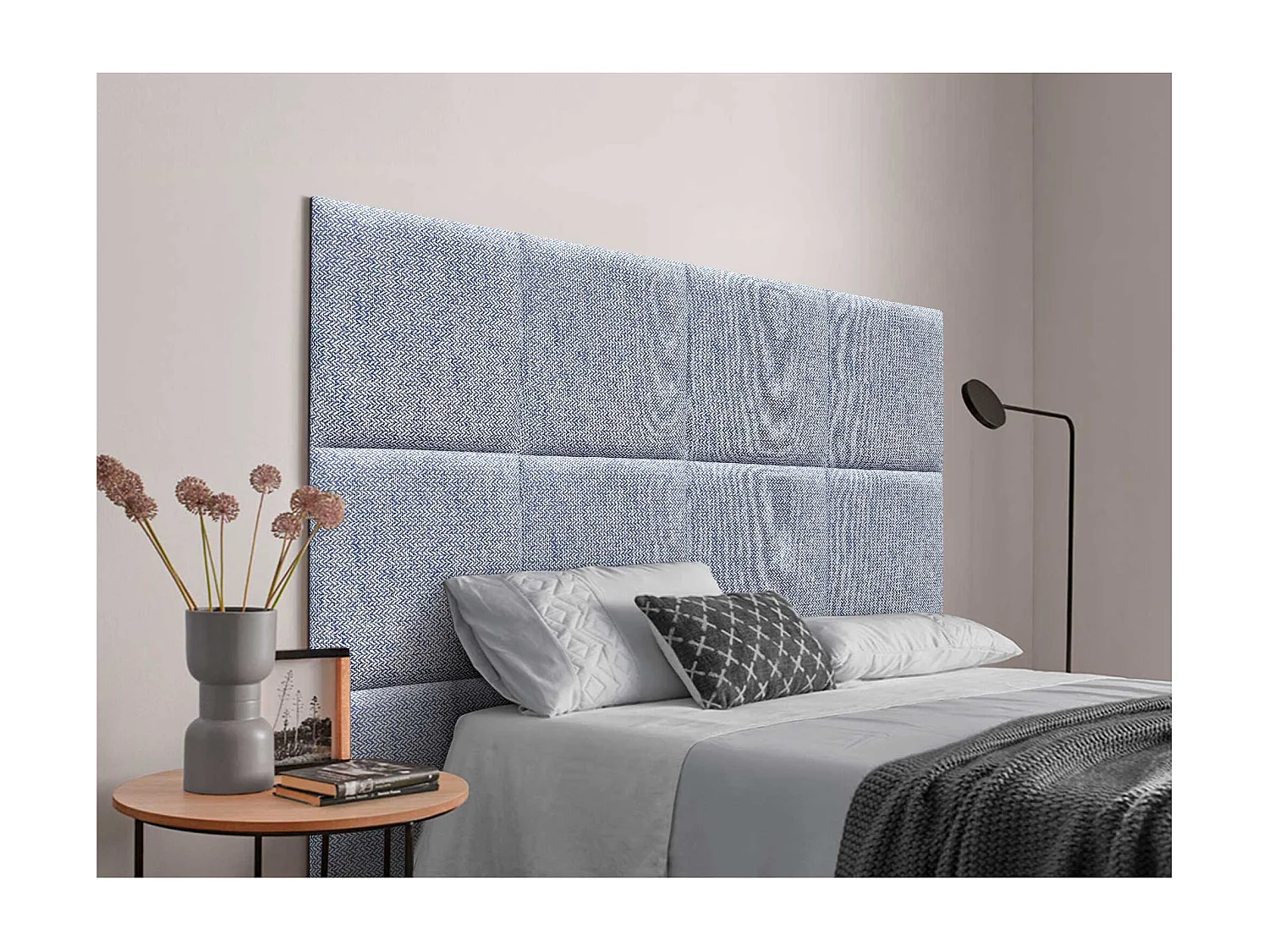 DHOME Gestoffeerd hoofdbord bestaande uit verwisselbare zelfklevende panelen Luxury Edition Serie Luxe bed Slaapkamer (Aren Blauw, 135cm)