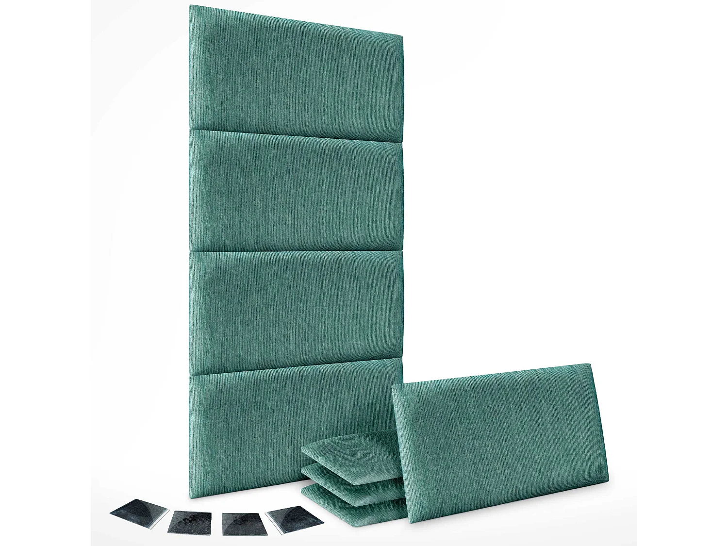 DHOME Ensemble de 8 Panneaux Tapissés en Tissu de Luxe Pack Autoadhésif pour Mur Acoustique Absorbant et Protecteur (Lineal Green, 60x50cm, x8)