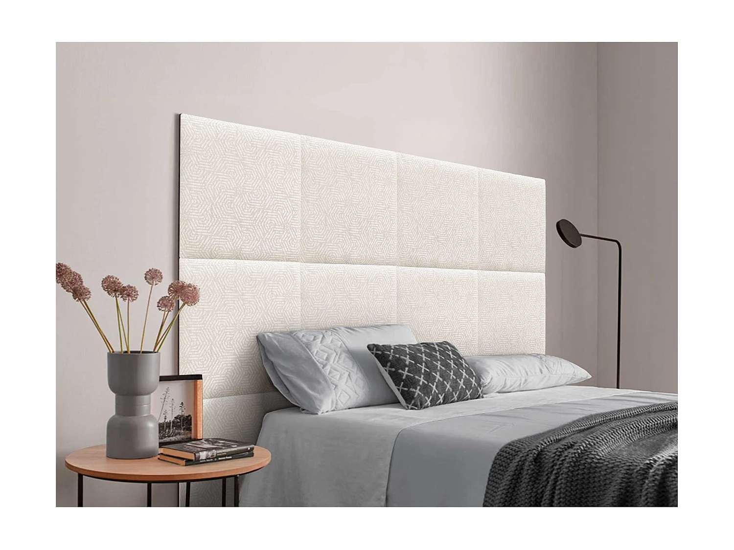 DHOME Tête de Lit Rembourrée Composée de Panneaux Autoadhésifs Interchangeables Série Luxury Edition Lit de Luxe Chambre (Ethnic White, 105cm)