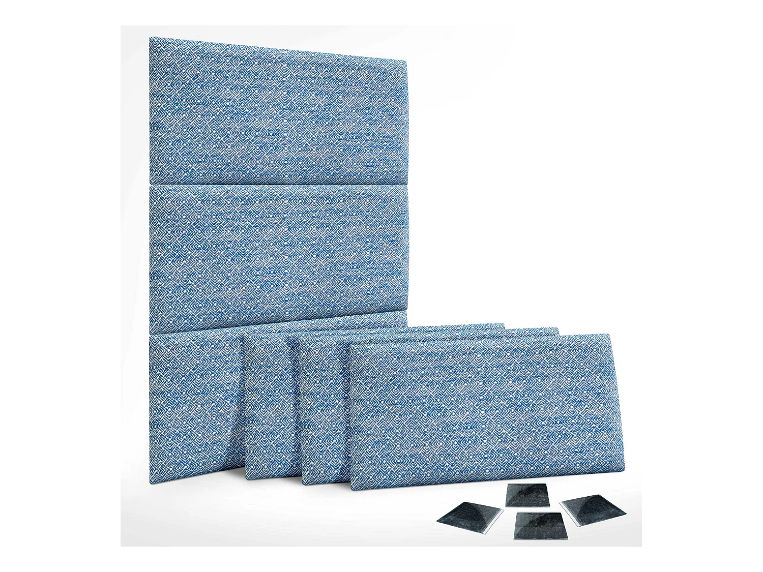 DHOME Ensemble de 6 Panneaux Tapissés en Tissu de Luxe Pack Autoadhésif pour Mur Acoustique Absorbant et Protecteur (Ethnic Blue, 60x50cm, x6)