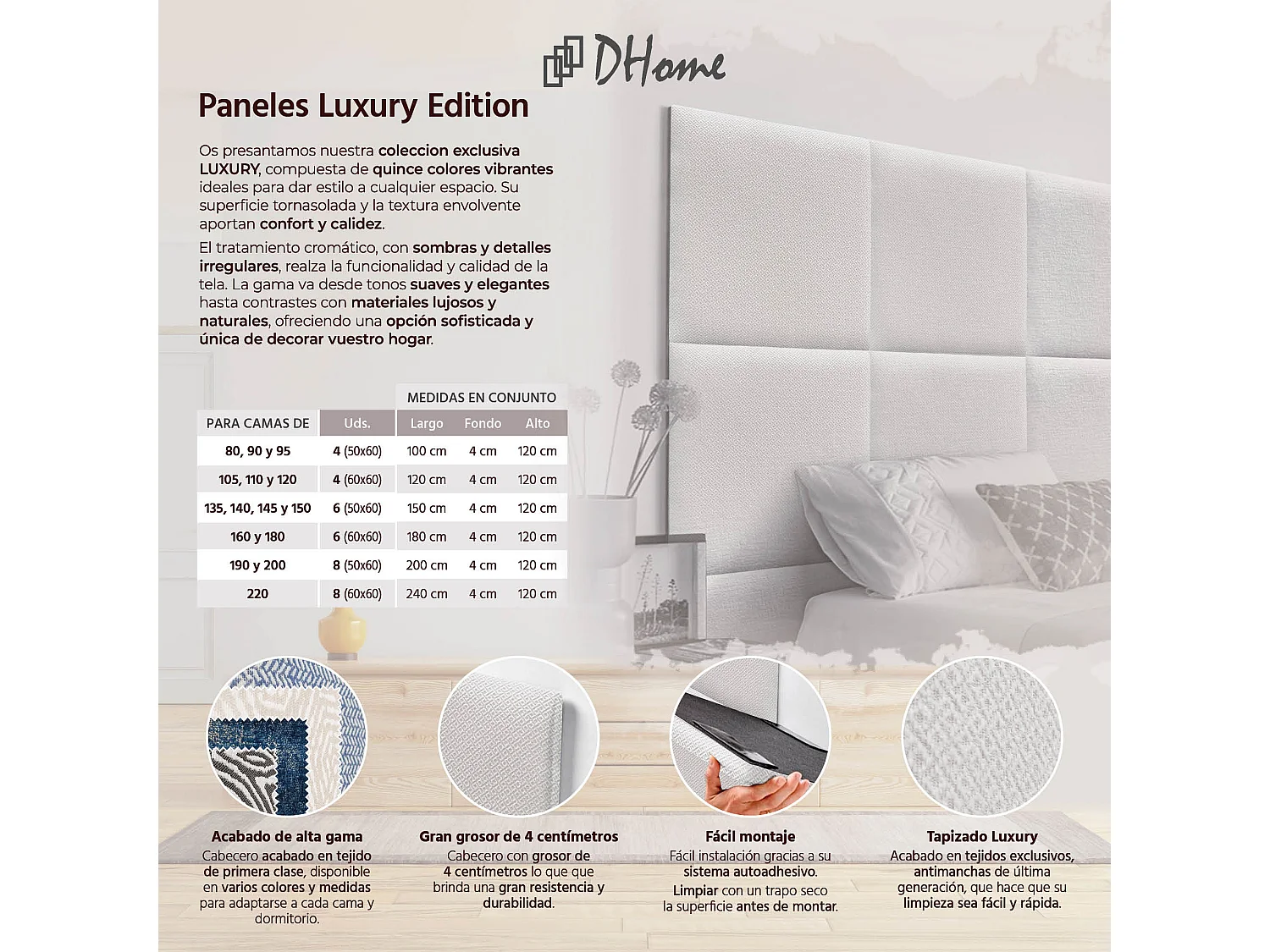 DHOME Tête de Lit Rembourrée Composée de Panneaux Autoadhésifs Interchangeables Série Luxury Edition Lit de Luxe Chambre (Silver Nacar, 145cm)