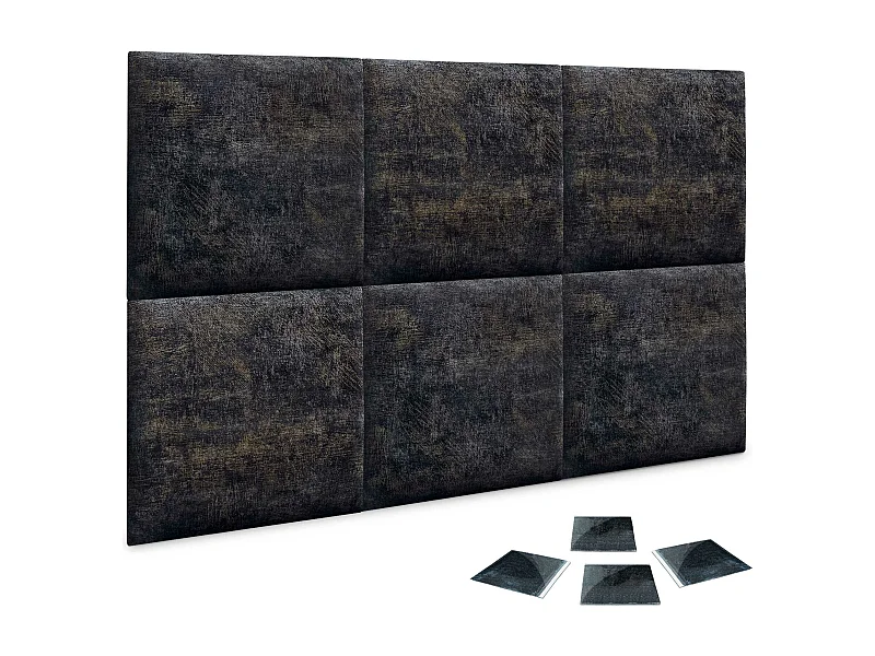 DHOME Set van 6 Luxe Stoffen Zelfklevende Gestoffeerde Panelen voor Muur, Geluidsabsorberend en Beschermend (Luxurious Black, 50x30cm, x6)