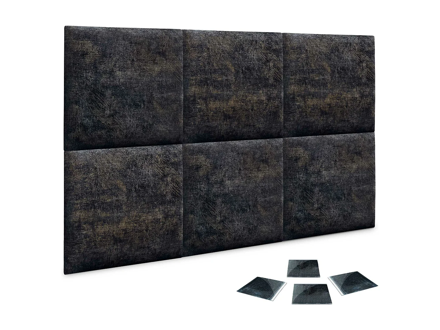 DHOME Ensemble de 6 Panneaux Tapissés en Tissu de Luxe Pack Autoadhésif pour Mur Acoustique Absorbant et Protecteur (Luxurious Black, 50x30cm, x6)