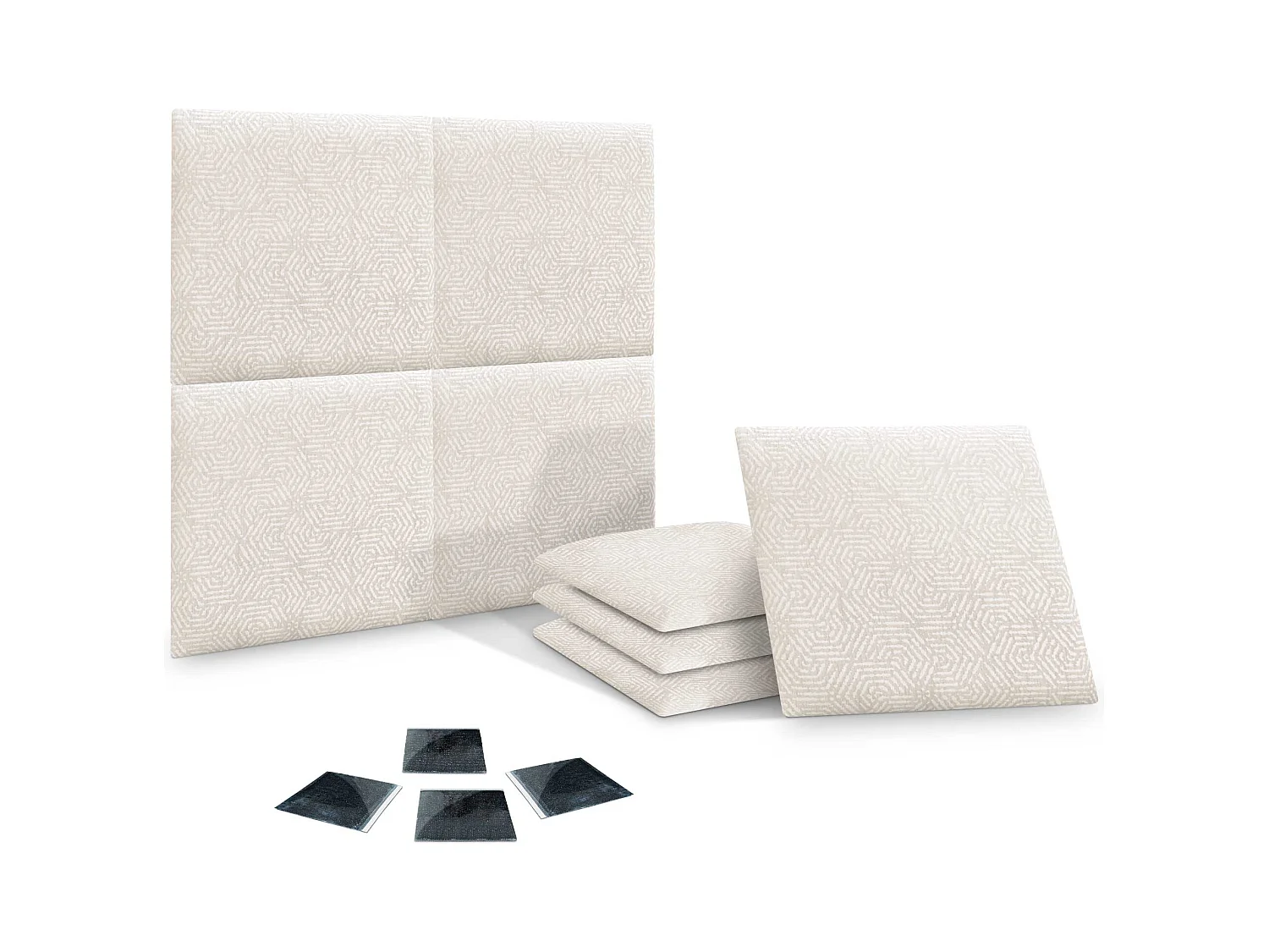 DHOME Ensemble de 8 Panneaux Tapissés en Tissu de Luxe Pack Autoadhésif pour Mur Acoustique Absorbant et Protecteur (Ethnic White, 50x30cm, x8)