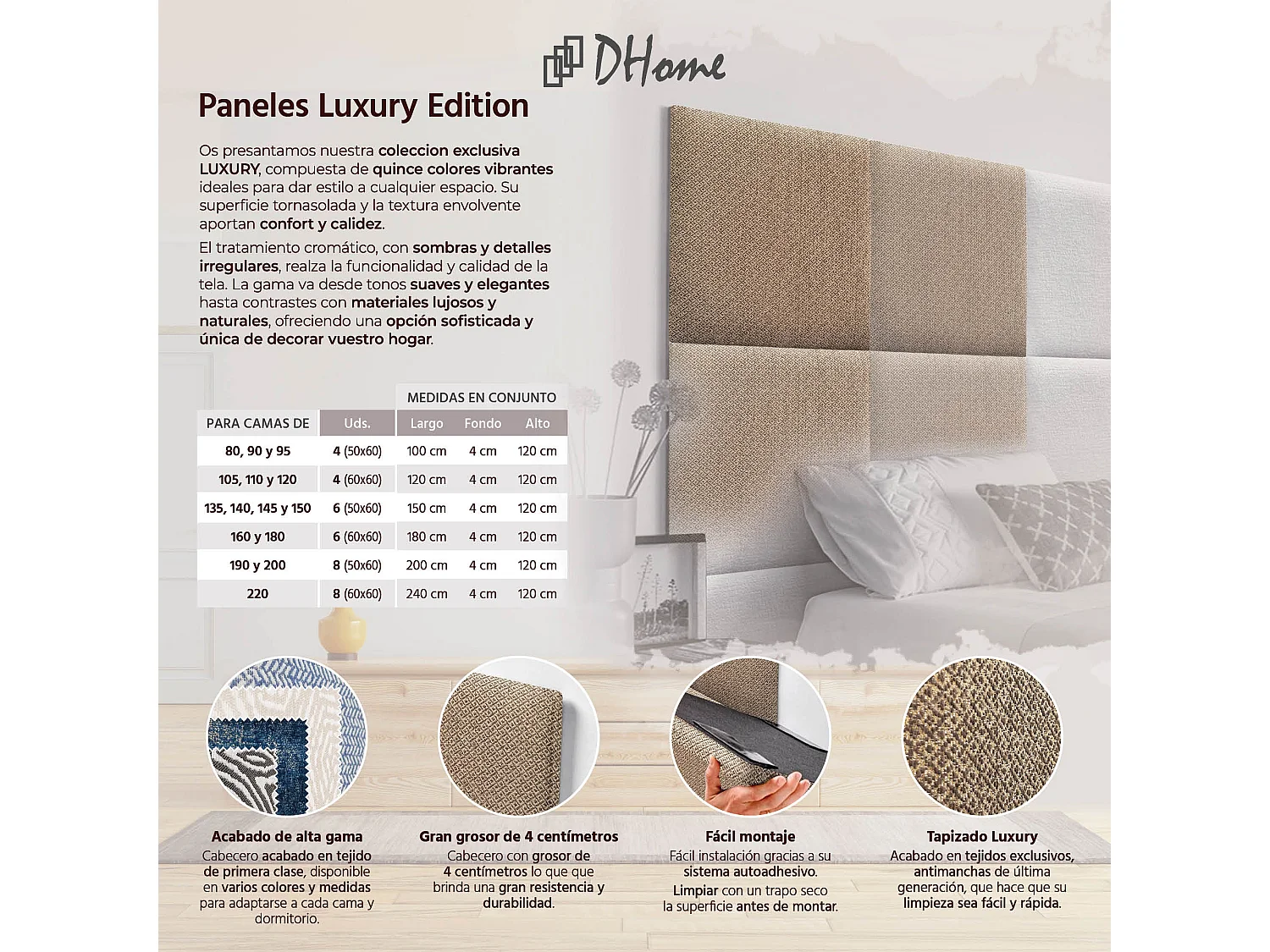 DHOME Tête de Lit Rembourrée Composée de Panneaux Autoadhésifs Interchangeables Série Luxury Edition Lit de Luxe Chambre (Golden Wood, 150cm)