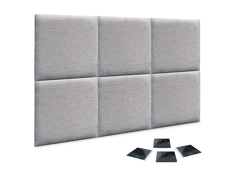 DHOME Set van 6 Luxe Stoffen Zelfklevende Gestoffeerde Panelen voor Muur, Geluidsabsorberend en Beschermend (Silver Grey, 60x40cm, x6)