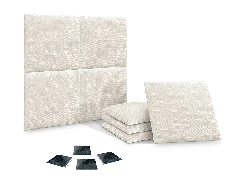 DHOME Ensemble de 8 Panneaux Tapissés en Tissu de Luxe Pack Autoadhésif pour Mur Acoustique Absorbant et Protecteur (Ethnic White, 60x40cm, x8)