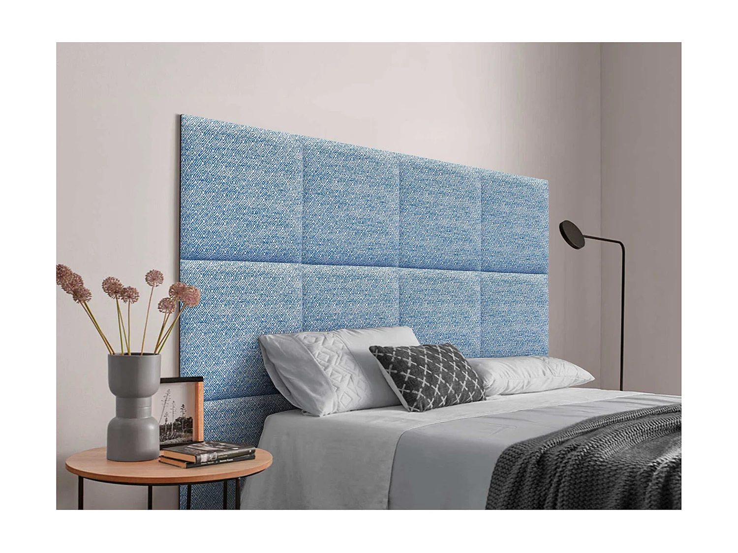 DHOME Tête de Lit Rembourrée Composée de Panneaux Autoadhésifs Interchangeables Série Luxury Edition Lit de Luxe Chambre (Ethnic Blue, 80cm)