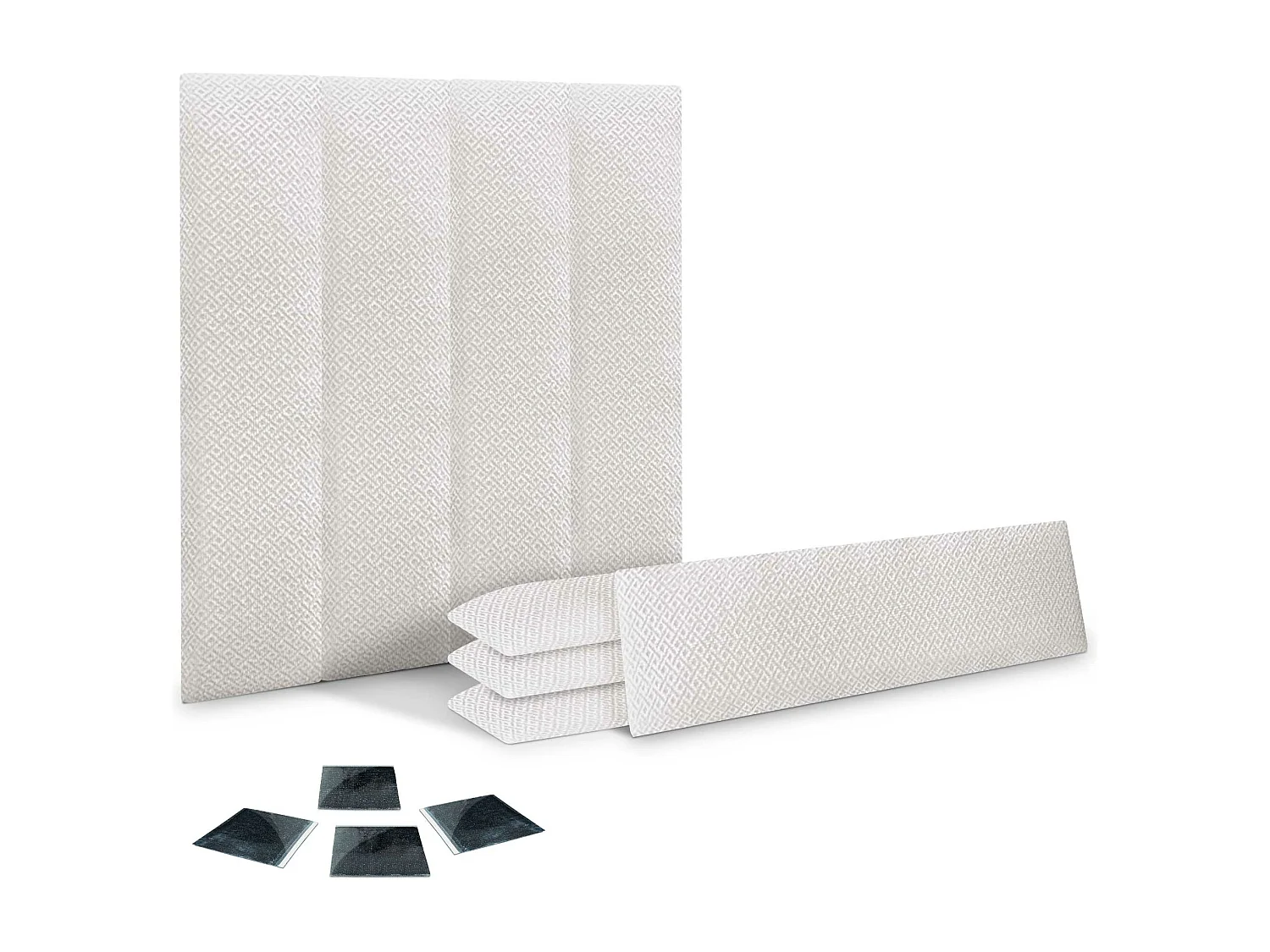 DHOME Conjunto de 8 Painéis Estofados em Tecido de Luxo Pack Autoadesivo para Parede Absorvente Acústico e Protetor (Silver Nacar, 60x20cm, x8)