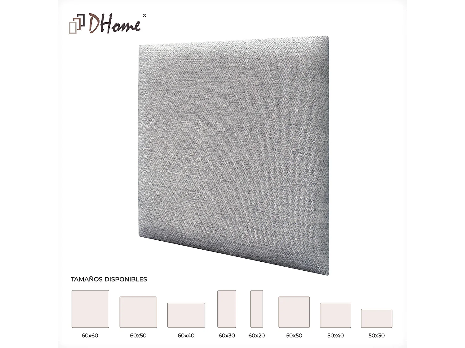 DHOME Ensemble de 1 Panneaux Tapissés en Tissu de Luxe Pack Autoadhésif pour Mur Acoustique Absorbant et Protecteur (Silver Grey, 50x30cm, x1)