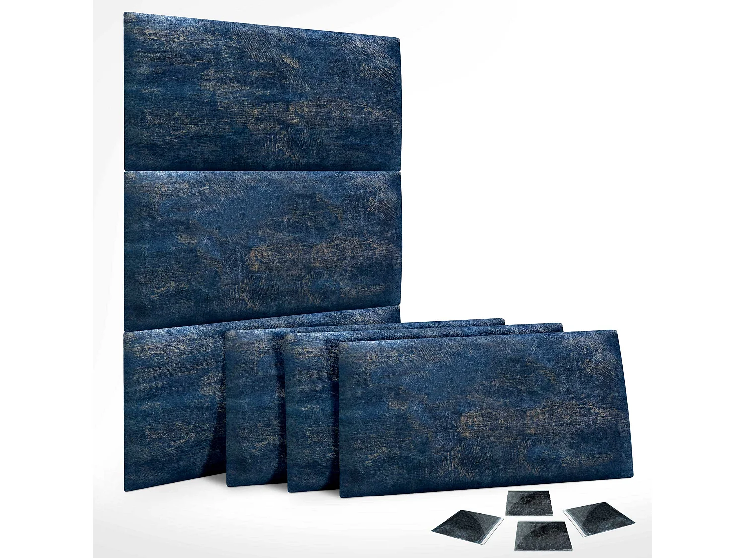 DHOME Set aus 6 luxuriös gepolsterte Paneele aus Stoff, Selbstklebende Akustik-Wandpaneele, schallabsorbierend, schützend (Luxurious Blue, 60x50cm, x6)