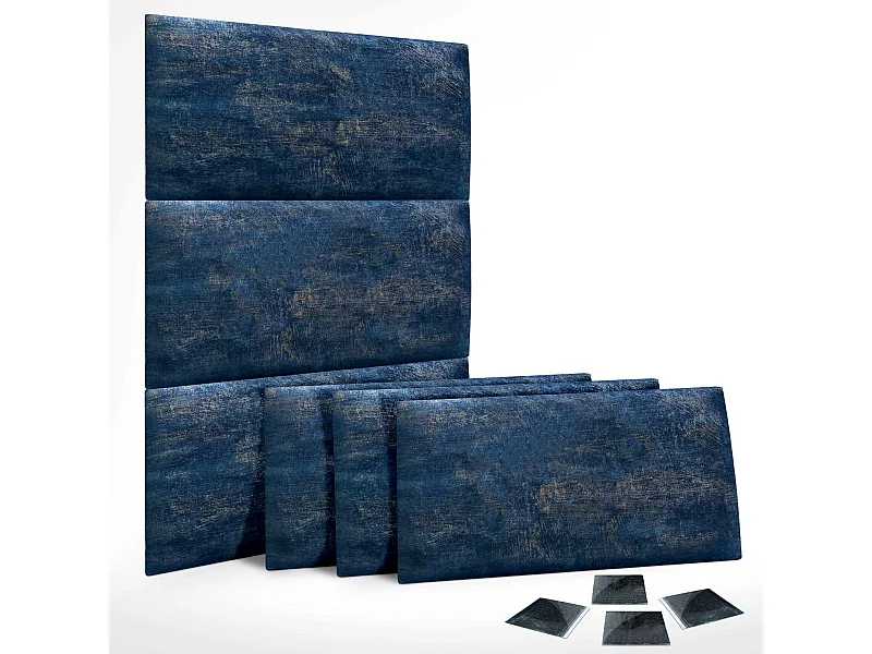 DHOME Set aus 6 luxuriös gepolsterte Paneele aus Stoff, Selbstklebende Akustik-Wandpaneele, schallabsorbierend, schützend (Luxurious Blue, 60x50cm, x6)