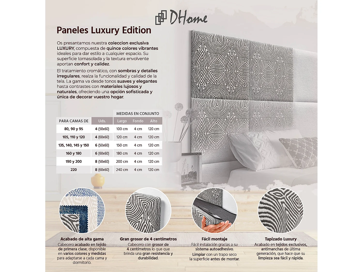 DHOME Tête de Lit Rembourrée Composée de Panneaux Autoadhésifs Interchangeables Série Luxury Edition Lit de Luxe Chambre (Tribal, 200cm)