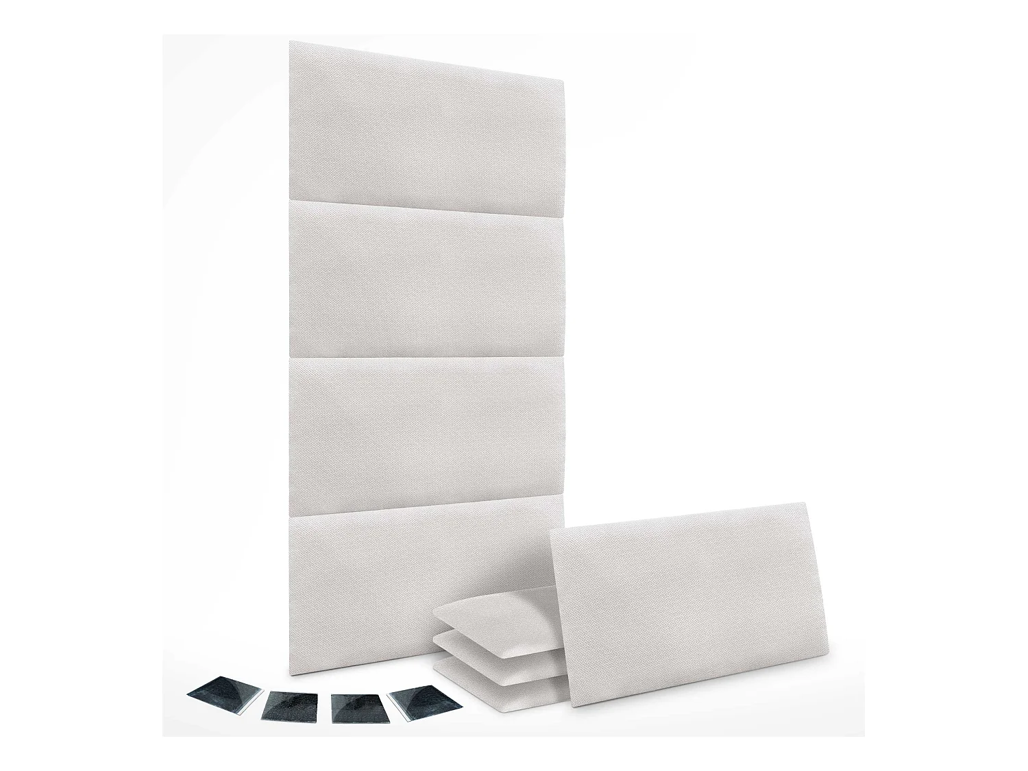 DHOME Ensemble de 8 Panneaux Tapissés en Tissu de Luxe Pack Autoadhésif pour Mur Acoustique Absorbant et Protecteur (Silver Nacar, 50x40cm, x8)