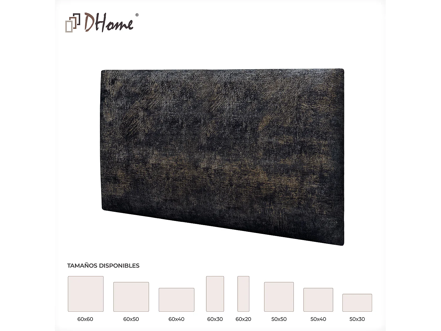 DHOME Ensemble de 6 Panneaux Tapissés en Tissu de Luxe Pack Autoadhésif pour Mur Acoustique Absorbant et Protecteur (Luxurious Black, 50x40cm, x6)